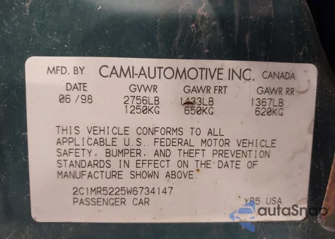 1998 Chevrolet Metro Lsi from USA, damaged, VIN 2C1MR5225W6734147